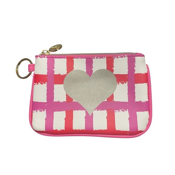 Dabney Lee Coin Purse Pouch Key Ring Heart with Pink White Red Pattern - Picture 1 of 11